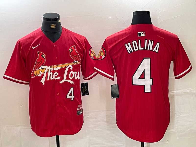 Mens St Louis Cardinals #4 Yadier Molina Red 2024 City Connect Limited Stitched Baseball Jersey